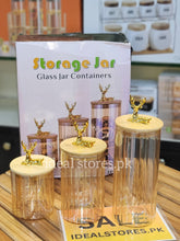 3-Piece Deer Design Glass Storage Jar Set with Wooden Lids - My Store 2
