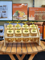 8-Piece Square Glass Storage Jar Set with Bamboo Stand & Deer Handle Lids - My Store 2