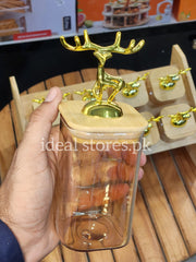 8-Piece Square Glass Storage Jar Set with Bamboo Stand & Deer Handle Lids - My Store 2