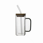 Square Glass Cup with Bamboo Lid and Glass Straw - My Store 2