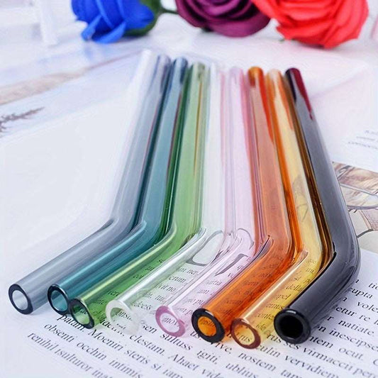 6pcs Reusable Glass Drinking Straws with Cleaning Brush - Perfect for Smoothies, Milkshakes, Tea, Juice & Cocktails