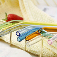 6pcs Reusable Glass Drinking Straws with Cleaning Brush - Perfect for Smoothies, Milkshakes, Tea, Juice & Cocktails