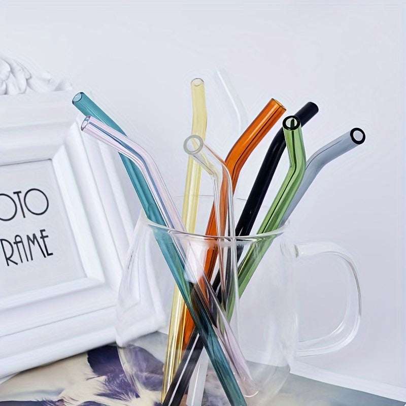 6pcs Reusable Glass Drinking Straws with Cleaning Brush - Perfect for Smoothies, Milkshakes, Tea, Juice & Cocktails - IDEALSTORES