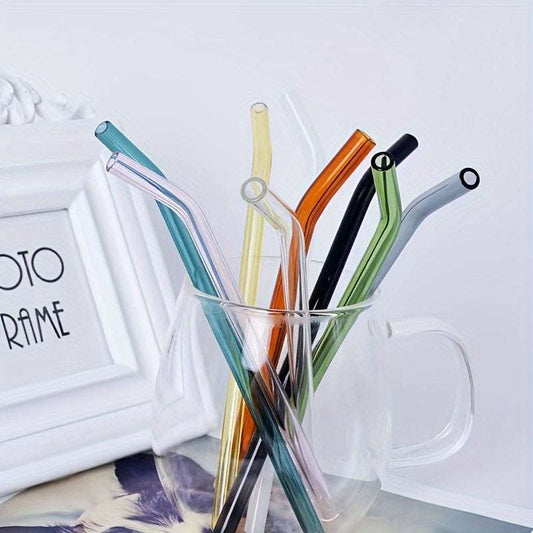 6pcs Reusable Glass Drinking Straws with Cleaning Brush - Perfect for Smoothies, Milkshakes, Tea, Juice & Cocktails - IDEALSTORES