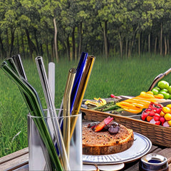 6pcs Reusable Glass Drinking Straws with Cleaning Brush - Perfect for Smoothies, Milkshakes, Tea, Juice & Cocktails
