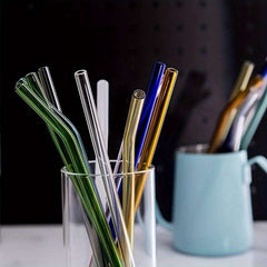 6pcs Reusable Glass Drinking Straws with Cleaning Brush - Perfect for Smoothies, Milkshakes, Tea, Juice & Cocktails - IDEALSTORES