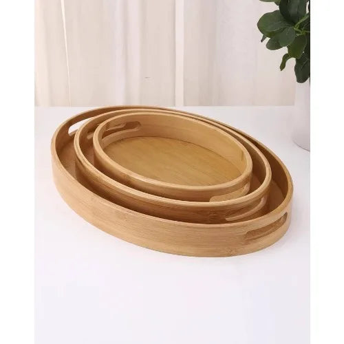 Premium Wooden Serving Tray Set – Elegant & Durable | Set of 3 for Kitchen & Home Use - IDEALSTORES
