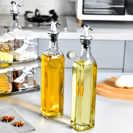 Premium Glass Oil Dispenser Bottle, Leak-Proof Olive Oil Container, Square Seasoning Bottle for Kitchen, BBQ, Camping, Picnic - PVC-Free, Hand Wash Only - IDEALSTORES