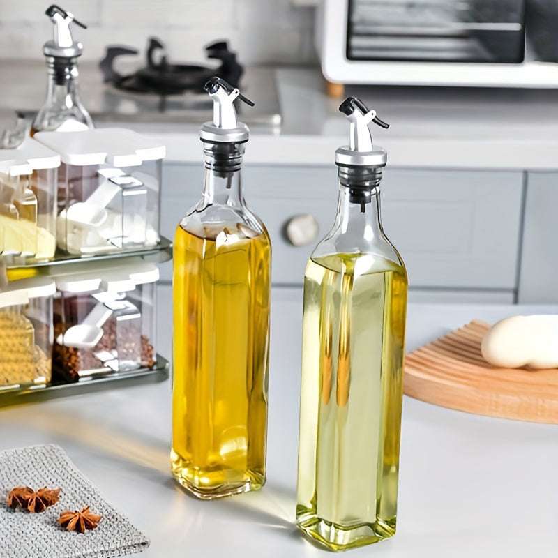 Premium Glass Oil Dispenser Bottle, Leak-Proof Olive Oil Container, Square Seasoning Bottle for Kitchen, BBQ, Camping, Picnic - PVC-Free, Hand Wash Only