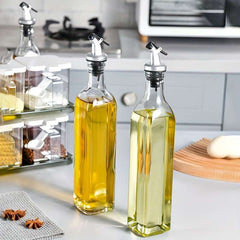 Premium Glass Oil Dispenser Bottle, Leak-Proof Olive Oil Container, Square Seasoning Bottle for Kitchen, BBQ, Camping, Picnic - PVC-Free, Hand Wash Only