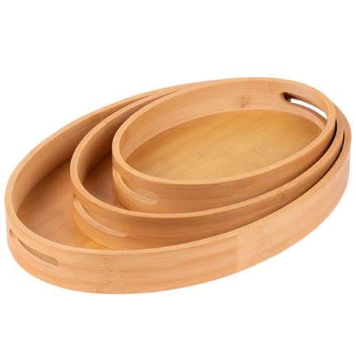 Premium Wooden Serving Tray Set – Elegant & Durable | Set of 3 for Kitchen & Home Use - IDEALSTORES