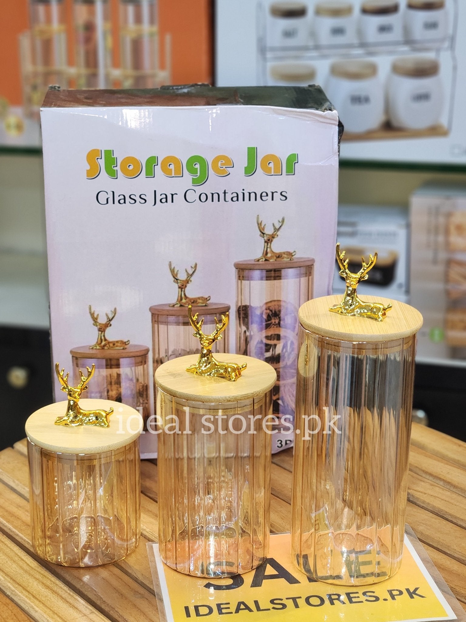 3-Piece Deer Design Glass Storage Jar Set with Wooden Lids - My Store 2