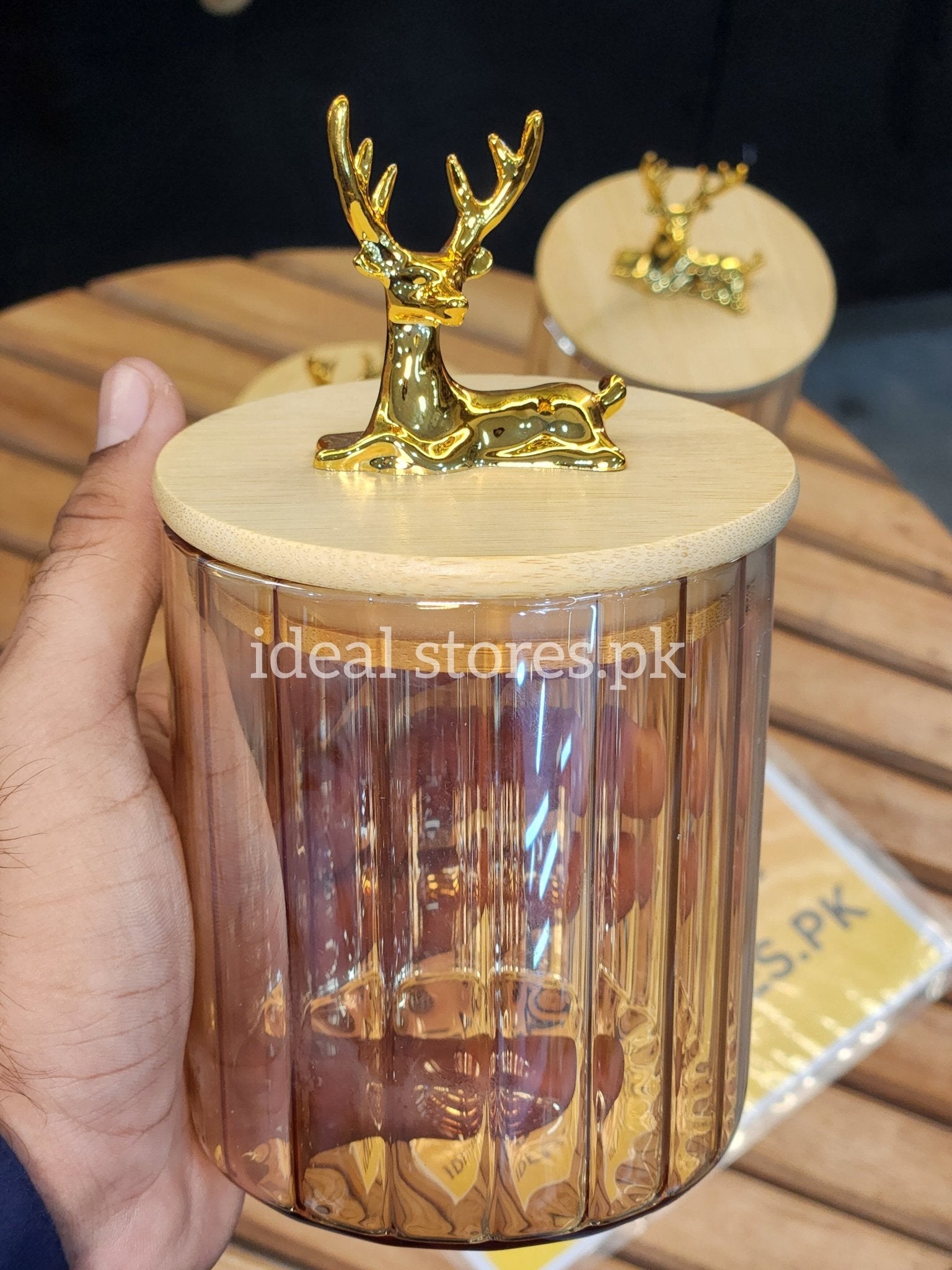 3-Piece Deer Design Glass Storage Jar Set with Wooden Lids - My Store 2