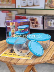 3-Piece Glass Food Storage Container Set with Blue Lids - My Store 2