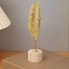 Golden Feather Decor on Wooden Base - IDEALSTORES