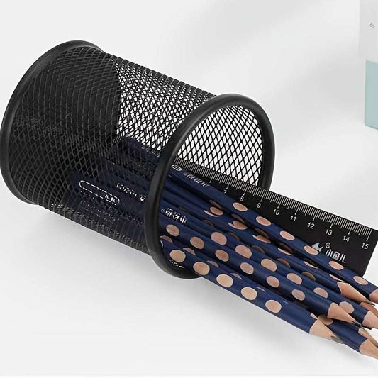 Durable Black Metal Mesh Pen Holder - Square Desk Organizer for Office Supplies and Stationery