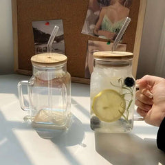 Square Glass Tumbler With Handle - IDEALSTORES