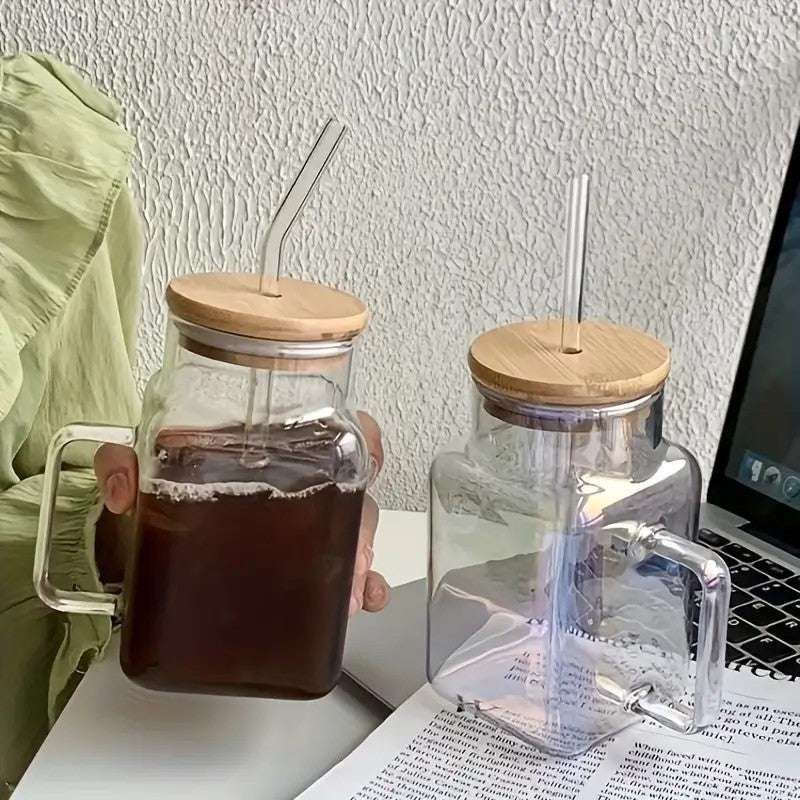 Square Glass Tumbler With Handle - IDEALSTORES