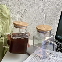 Square Glass Tumbler With Handle - IDEALSTORES