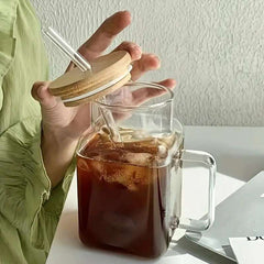 Square Glass Tumbler With Handle - IDEALSTORES