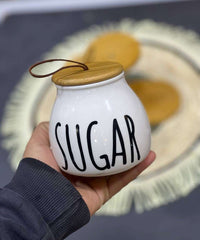 Ceramic Canister Set for Tea, Coffee & Sugar | Kitchen Organizer with wooden Stand - IDEALSTORES
