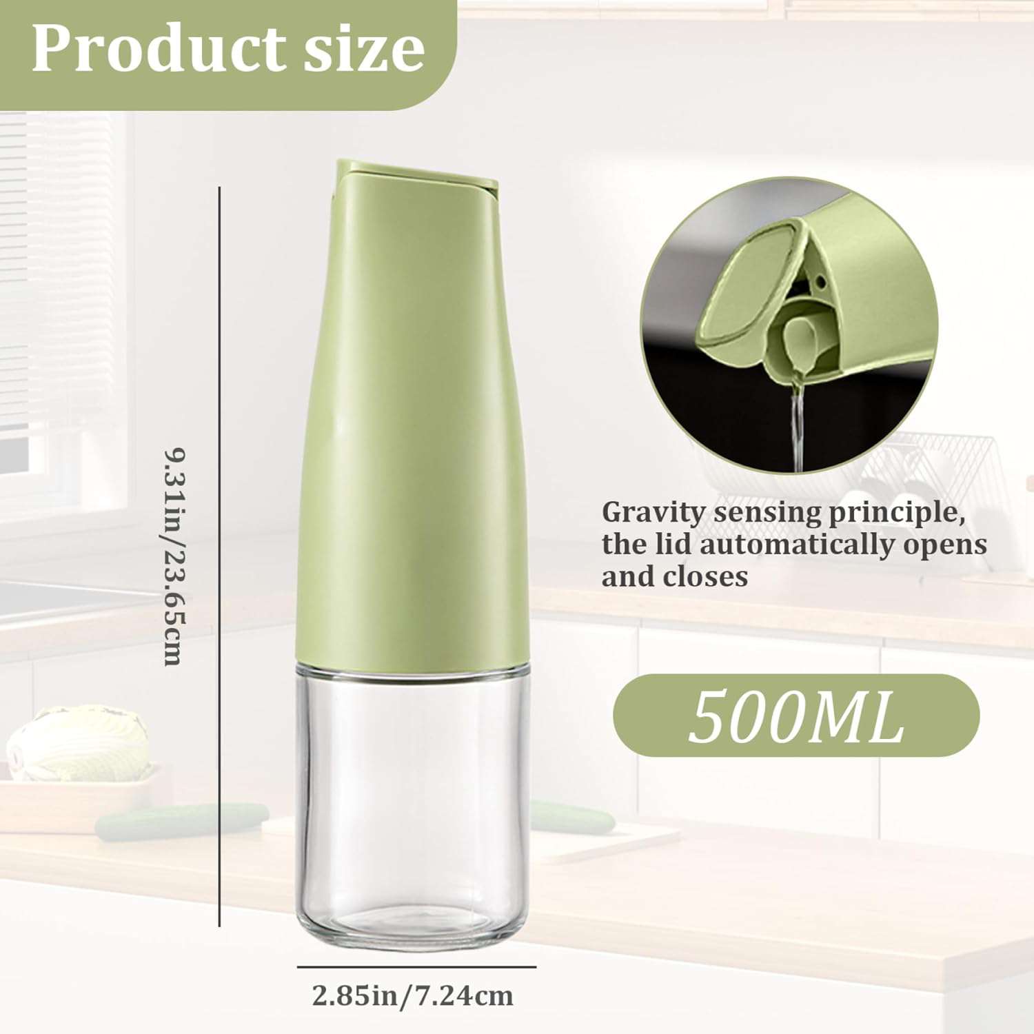 Oil Dispenser Bottle 500ml/17oz Auto Flip Oil Bottle Leakproof Oil Dispenser with Silicone Spout Detachable Washable Filling Soy Sauce Oil Dispenser,Green Home Decoration - IDEALSTORES