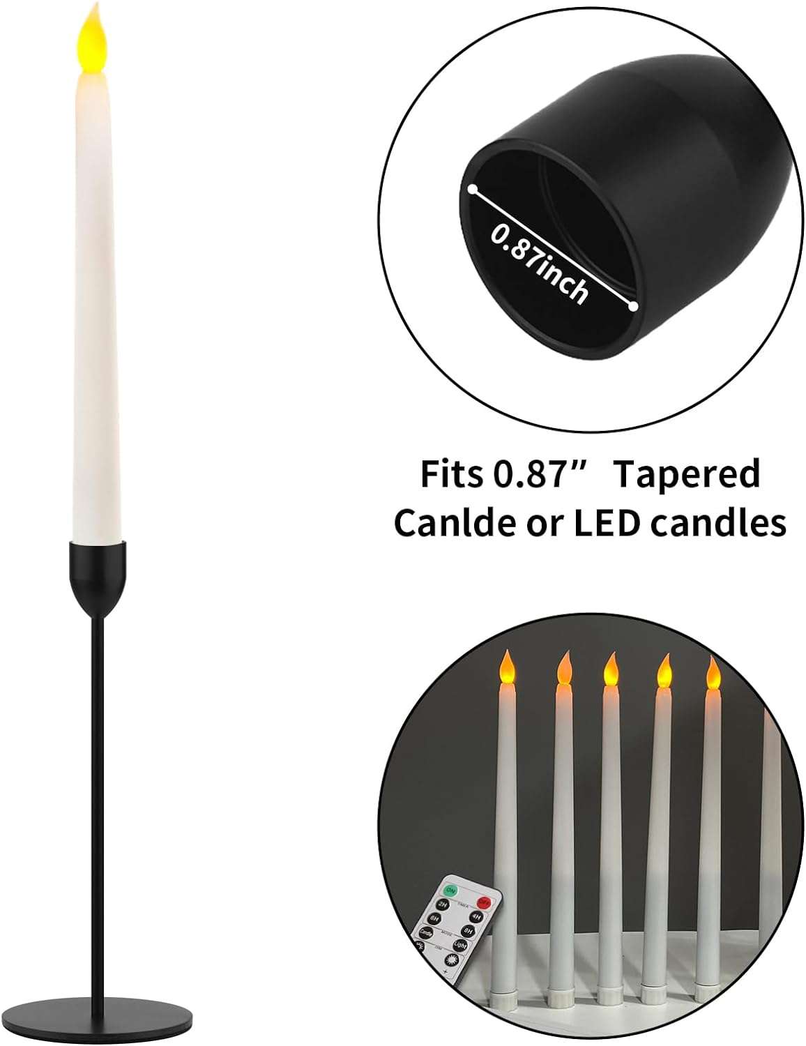 Black Taper Candle Holder - 3PCS Candlestick Holders, Candlesticks Centerpiece Wedding Table Decor, Fit Pillar 3/4" Thick Tapered & Led Candles - IDEALSTORES