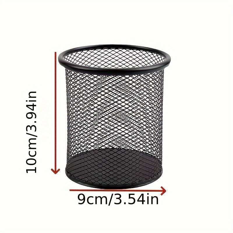 Durable Black Metal Mesh Pen Holder - Square Desk Organizer for Office Supplies and Stationery