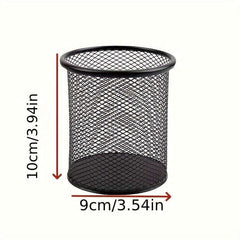 Durable Black Metal Mesh Pen Holder - Square Desk Organizer for Office Supplies and Stationery