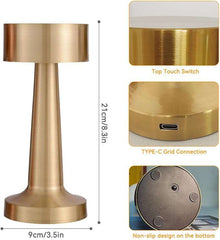 Royal Touch Sensor Table Lamp – Dual Gold Metal Design, Wireless & Portable Night Light with 3 Lighting Modes