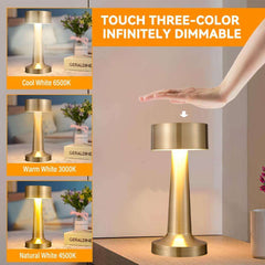 Royal Touch Sensor Table Lamp – Dual Gold Metal Design, Wireless & Portable Night Light with 3 Lighting Modes