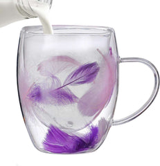 Feather Glass Cups - Glass Tea Cups with Handle, Transparent Coffee Cup for Tea, Latte, Hot Drinks - IDEALSTORES