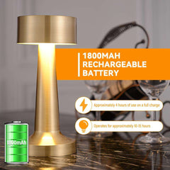 Royal Touch Sensor Table Lamp – Dual Gold Metal Design, Wireless & Portable Night Light with 3 Lighting Modes