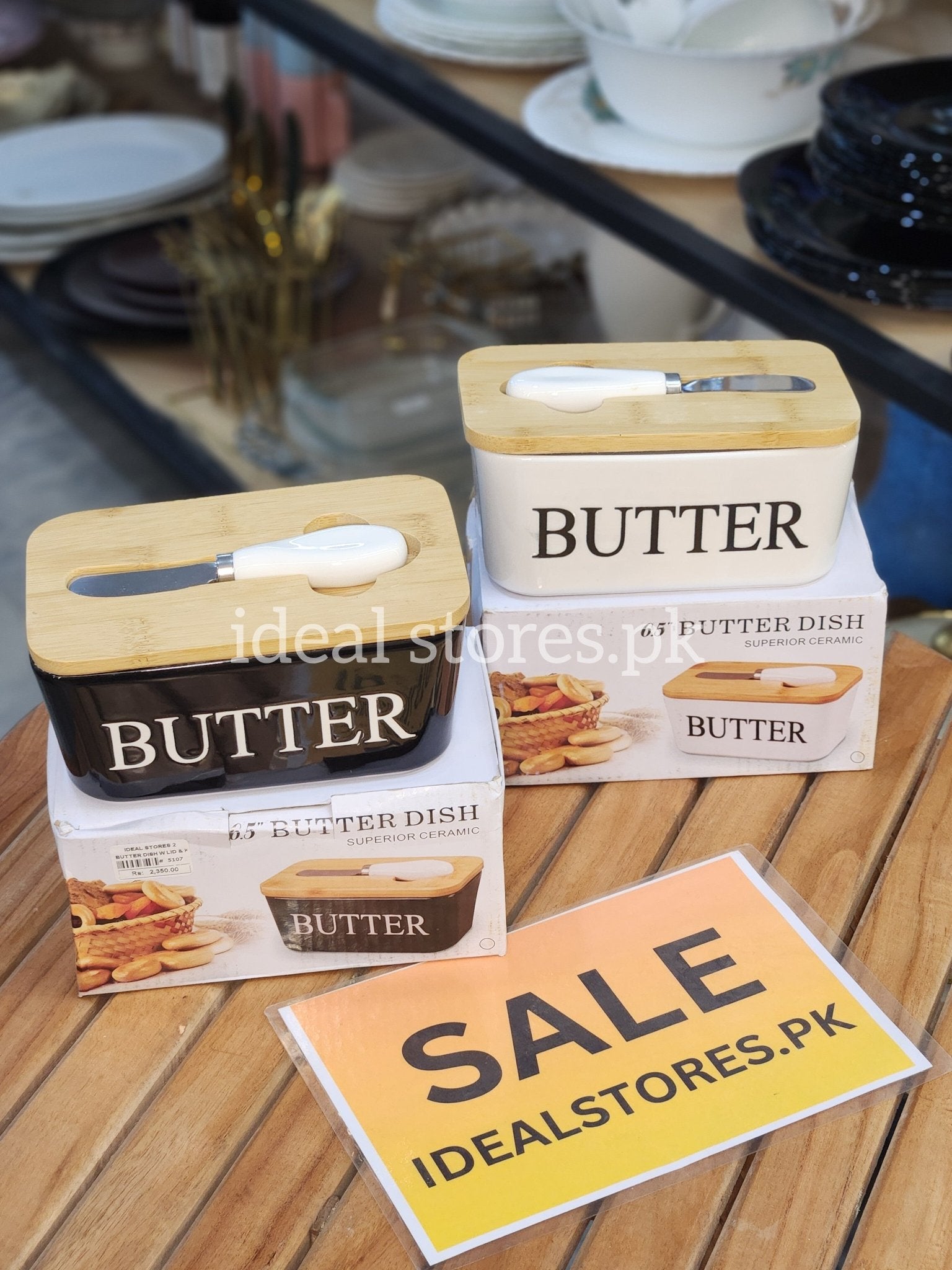 6.5" Ceramic Butter Dish with Bamboo Lid & Knife – Black & White - My Store 2