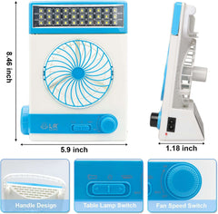 Ansee Solar Fan Camping Fan Cooling Table Fans 3 in 1 Multi-Function with Eye-Care LED Table Lamp Flashlight Torch Solar Panel Adaptor Plug for Home Use Camping (Blue)