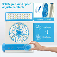 Ansee Solar Fan Camping Fan Cooling Table Fans 3 in 1 Multi-Function with Eye-Care LED Table Lamp Flashlight Torch Solar Panel Adaptor Plug for Home Use Camping (Blue)