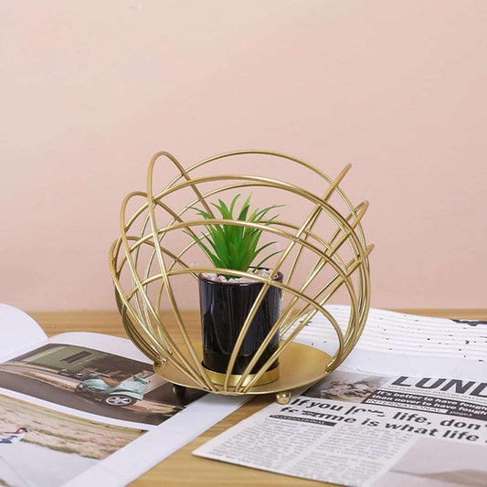 Metal Port Stand with Cactus Plant-Metallic home decor - IDEALSTORES