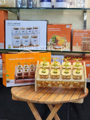 8-Piece Square Glass Storage Jar Set with Bamboo Stand & Deer Handle Lids - My Store 2