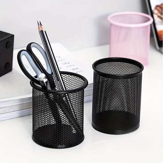 Durable Black Metal Mesh Pen Holder - Square Desk Organizer for Office Supplies and Stationery