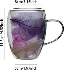 Feather Glass Cups - Glass Tea Cups with Handle, Transparent Coffee Cup for Tea, Latte, Hot Drinks - IDEALSTORES