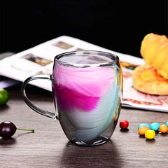 Feather Glass Cups - Glass Tea Cups with Handle, Transparent Coffee Cup for Tea, Latte, Hot Drinks - IDEALSTORES