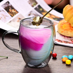 Feather Glass Cups - Glass Tea Cups with Handle, Transparent Coffee Cup for Tea, Latte, Hot Drinks - IDEALSTORES