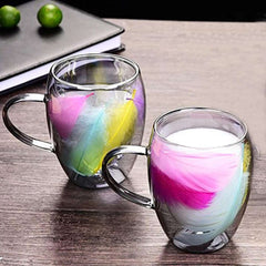 Feather Glass Cups - Glass Tea Cups with Handle, Transparent Coffee Cup for Tea, Latte, Hot Drinks - IDEALSTORES