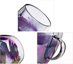 Feather Glass Cups - Glass Tea Cups with Handle, Transparent Coffee Cup for Tea, Latte, Hot Drinks - IDEALSTORES