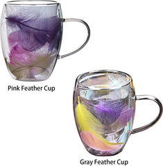 Feather Glass Cups - Glass Tea Cups with Handle, Transparent Coffee Cup for Tea, Latte, Hot Drinks - IDEALSTORES