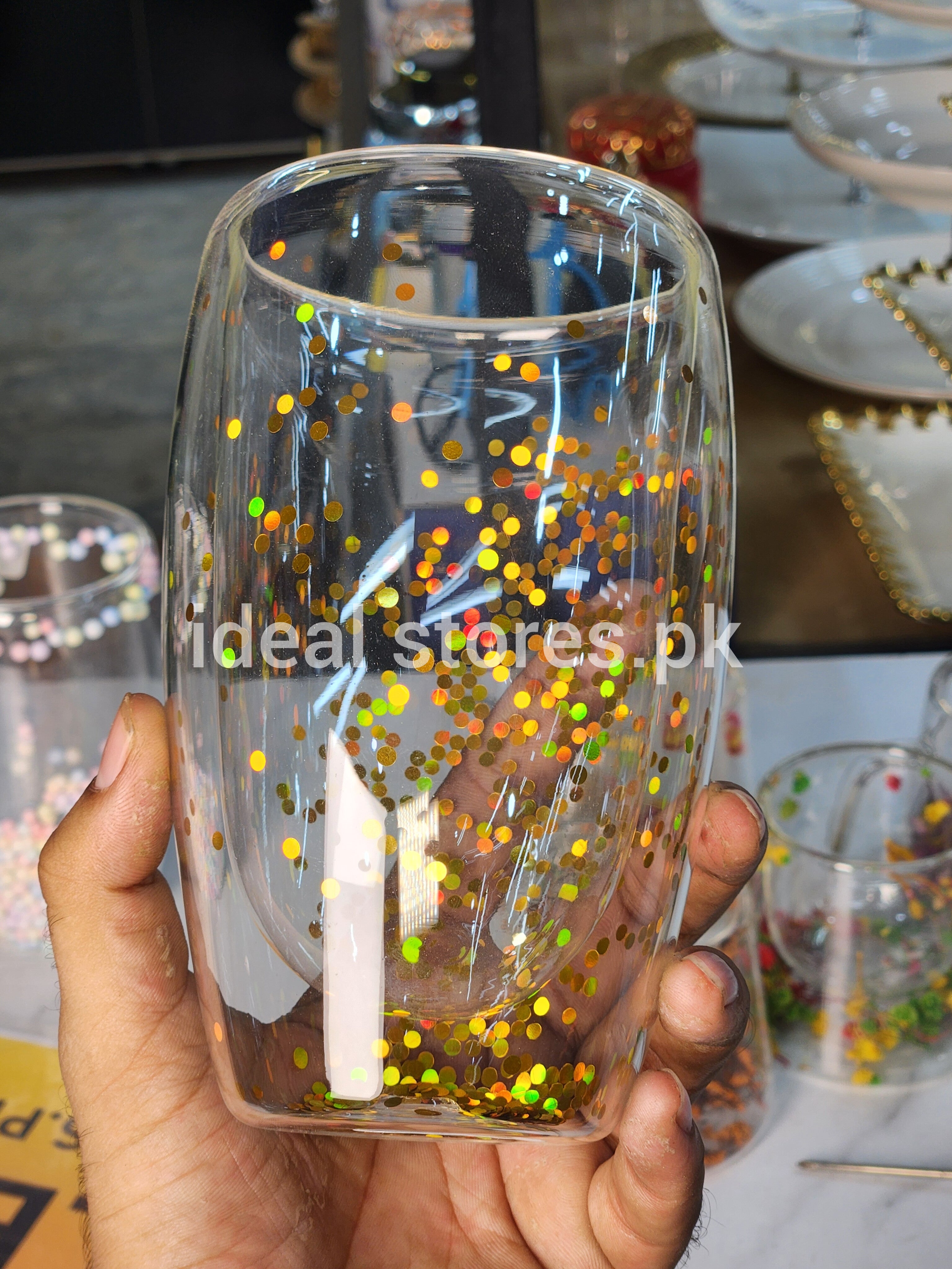 Transparent Double Wall Confetti Glass Tumbler – Colorful Insulated Drinking Cup
