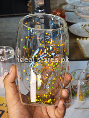 Transparent Double Wall Confetti Glass Tumbler – Colorful Insulated Drinking Cup
