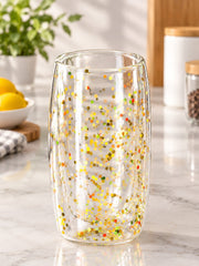 Transparent Double Wall Confetti Glass Tumbler – Colorful Insulated Drinking Cup