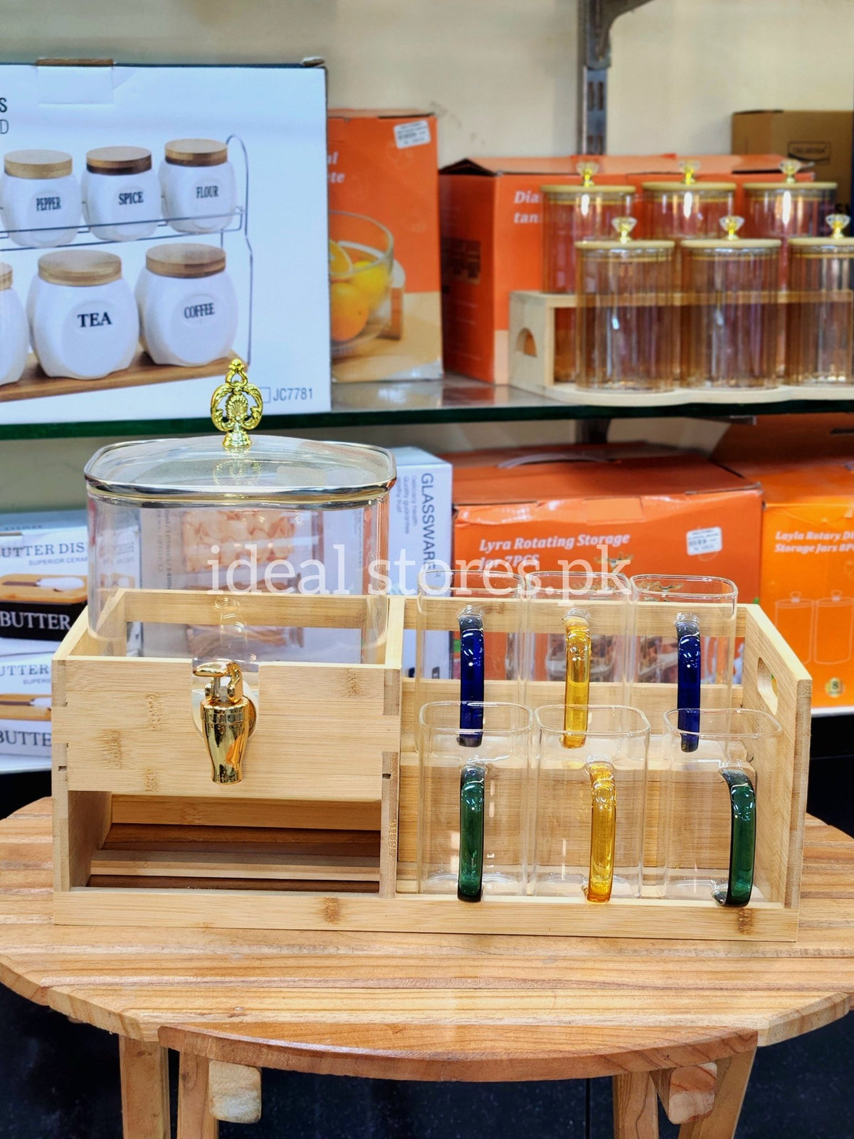 Bamboo Wooden Beverage Dispenser with Glasses – Premium Serving Set - My Store 2