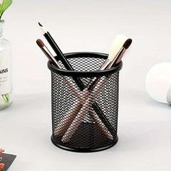 Durable Black Metal Mesh Pen Holder - Square Desk Organizer for Office Supplies and Stationery - IDEALSTORES